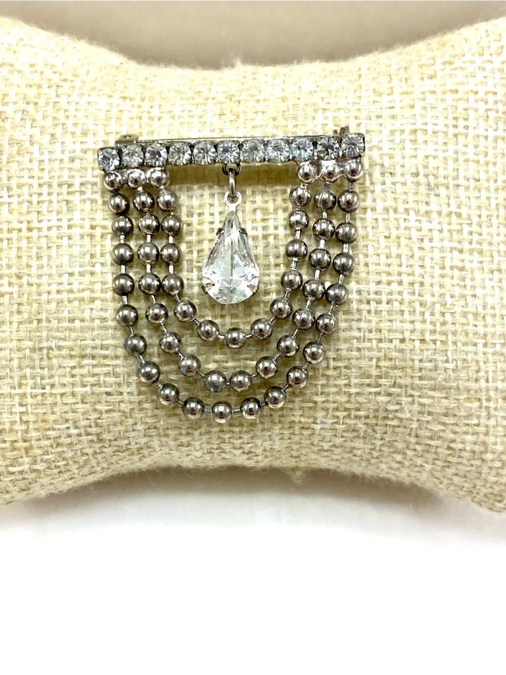 Vintage Silver-Tone Multi-Strand Teardrop Crystal Brooch